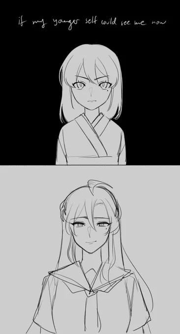 [OC] releasing some old doodles i made of Mai!! tiny peak into her life ;w; i wanna make a proper comic detailing her backstory soon!! 