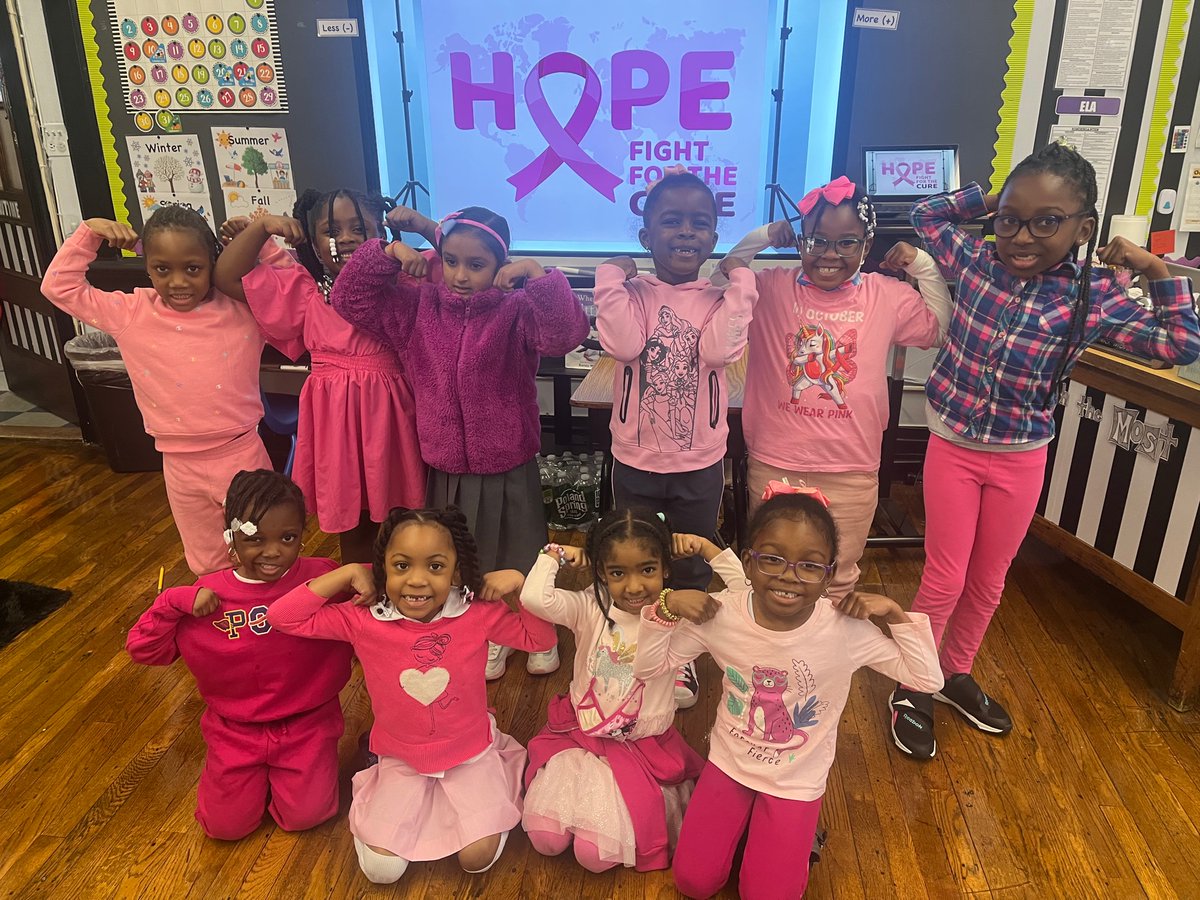 MurraySFABX's tweet photo. Wear It Pink Day in Kindergarten. Together we are Strong! #Kindergarten #WearItPink #BreastCancerAwareness #SFABronx https://t.co/Nxf6mVS9wd