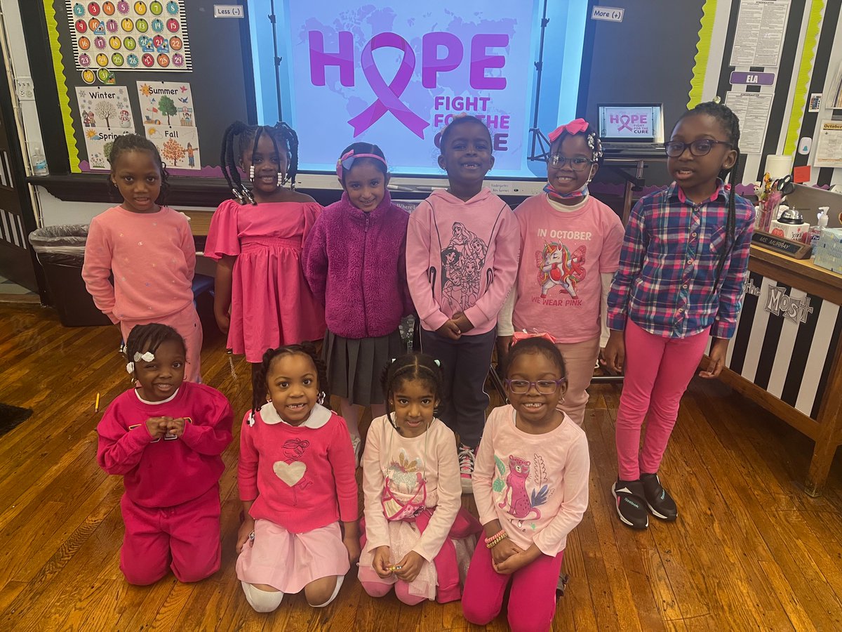 MurraySFABX's tweet photo. Wear It Pink Day in Kindergarten. Together we are Strong! #Kindergarten #WearItPink #BreastCancerAwareness #SFABronx https://t.co/Nxf6mVS9wd