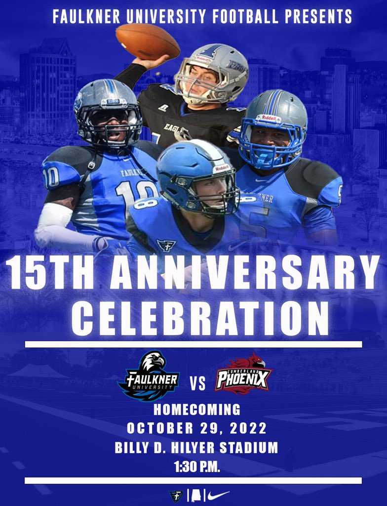 YEAHHHH, IT’S HOMECOMING WEEK!WE WANT YOU HERE TO SUPPORT THE BOYZ IN BLUE! 🔵 LOOKING FORWARD TO PUTTING ON A SHOW AT THE BILL! HERE’S THE LINK FOR RECRUITS TO SIGN UP ⬇️ 

faulkner.edu/events/footbal…