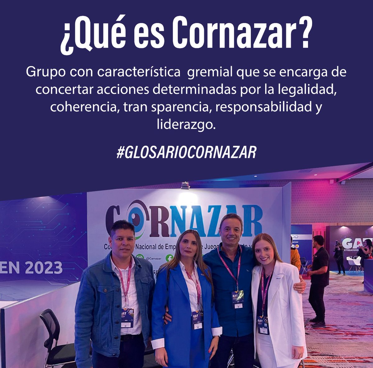 Cornazar2's tweet photo. #BuenosDíasCornazar
¿Sabes que es Cornazar?
Cornazar es un gremio que agrupa y representa la industria de Juegos de Suerte y Azar en Colombia, esto lo logramos con nuestros empresarios y proveedores asociados a la corporación.
#GlosarioCornazar #Cornazar #FelizLunes https://t.co/anizapeuk3