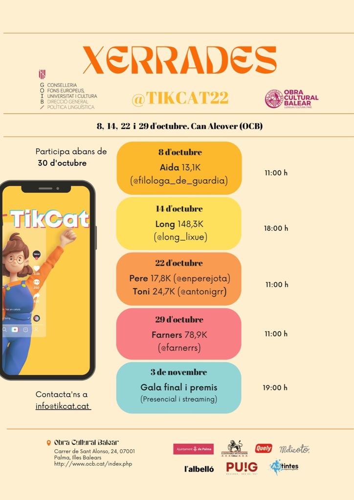 ocbcat's tweet photo. 📅 Dissabte, 29/10 a les 11h:

📣 Xerrada #TikCat22 amb Farners: "Les tendències i l'estètica de TikTok" https://t.co/d7dSgHpmG8