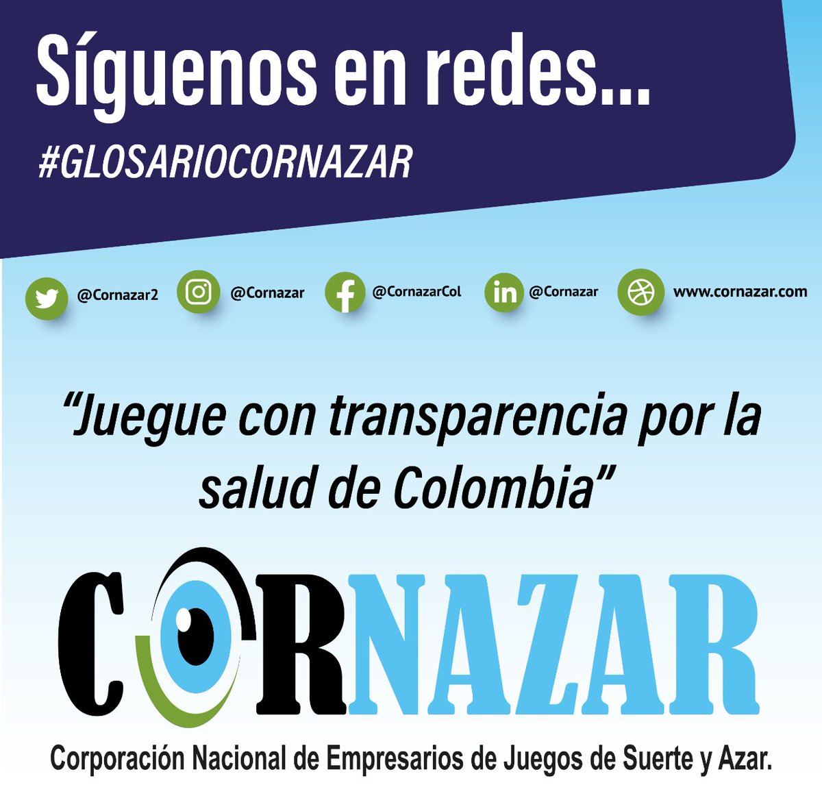 Cornazar2's tweet photo. #BuenosDíasCornazar
¿Sabes que es Cornazar?
Cornazar es un gremio que agrupa y representa la industria de Juegos de Suerte y Azar en Colombia, esto lo logramos con nuestros empresarios y proveedores asociados a la corporación.
#GlosarioCornazar #Cornazar #FelizLunes https://t.co/anizapeuk3