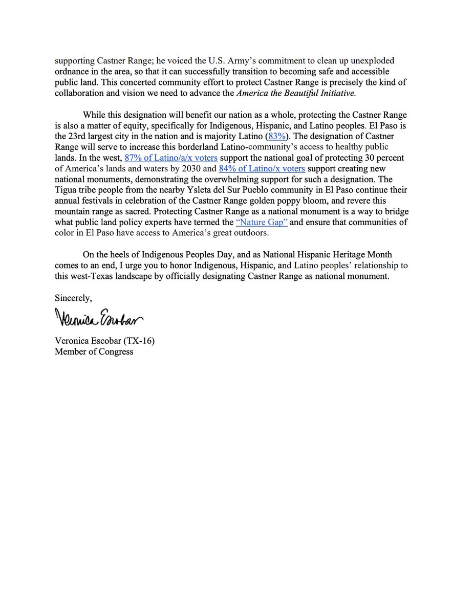 ICYMI: <a href="/RepEscobar/">Rep. Veronica Escobar</a> led a letter asking <a href="/POTUS/">President Donald J. Trump</a> to designate #CasterRange as the next national monument. 

This landmark holds great significance to the El Pasoan community as the home to rare wildlife and sacred indigenous sites dating back 10,000 years. #MonumentsForAll
