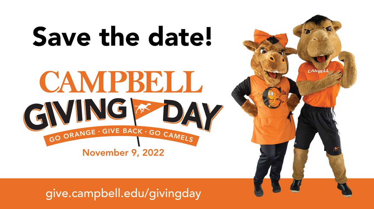 On Nov 9, support your favorite Fighting Camels team with a gift on Campbell Giving Day! The Burt Family has agreed to give $25,000 to support student athletics. For each team that receives 25 gifts on Nov 9, $1,000 will be added to their team’s fund.

🔗 bit.ly/3TLOUP3