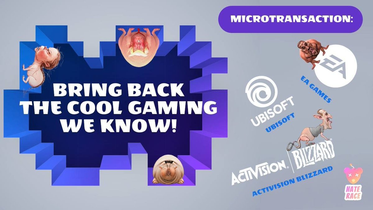 race_hate's tweet photo. Paying $70 for a juicy #AAAgame?
But you get only grind and #microtransactions/#lootboxes/#battlepasses? Welcome to the world of new #games 😞
Our #myhate #ratoftheweek candidates are the #gamingpublishers: @Ubisoft, @EA, @ATVI_AB!
Vote for most hated gaming publisher below! https://t.co/ntiu6DZZyg