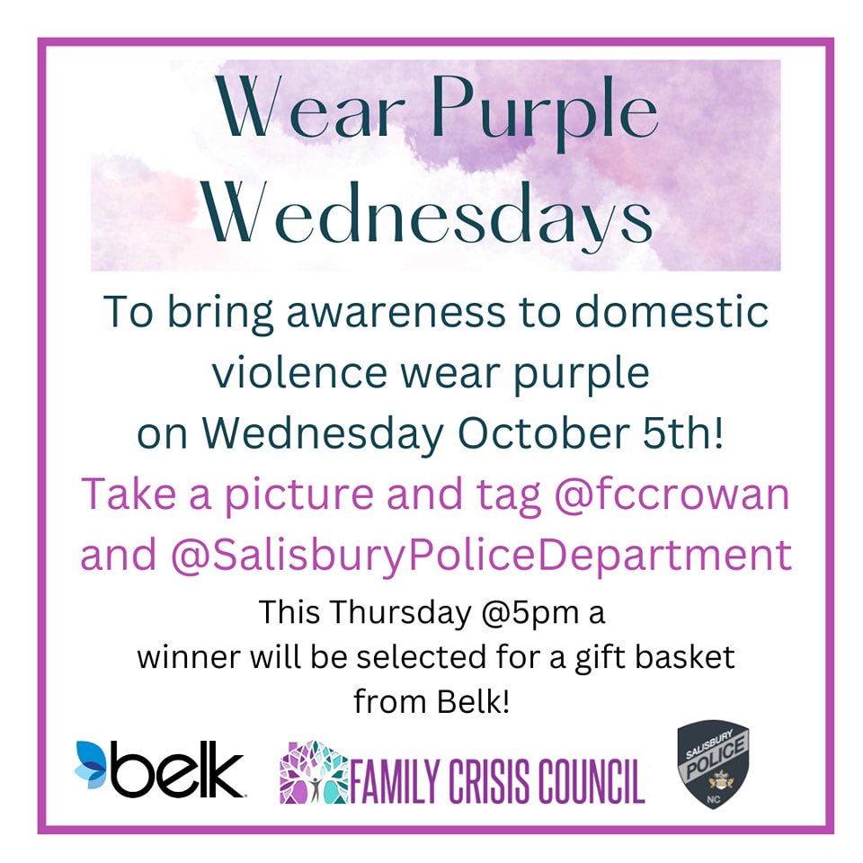 CitySalisburyNC's tweet photo. What’s happening this week in #SalisburyNC?
◾️#WearPurpleWednesdays
📅 Wednesday, Oct. 26

◾️Cultivating Community Conversations
📅Thursday, Oct 27
⏰ 5:30 p.m.
📍 Milford Hills Baptist Church

◾️Halloween Fun Fest
📅Saturday, Oct. 29
⏰ 4:30 p.m.
📍Downtown Salisbury https://t.co/XGaJEgUiUx