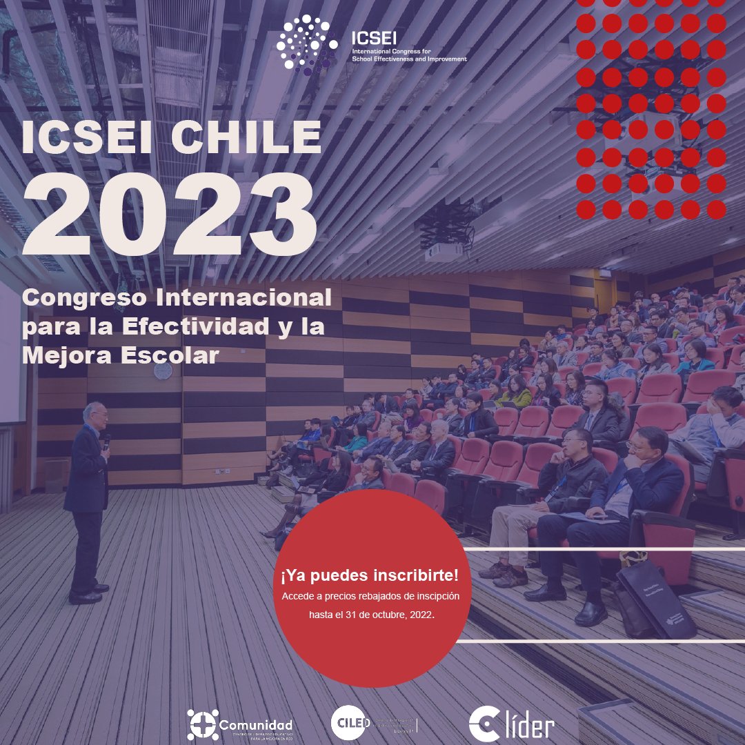 ¡Últimos días para inscribirte con precios rebajados a @icsei2023! 😱 No te pierdas uno de los eventos más importantes referidos a la mejora y efectividad escolar que se desarrolla a nivel mundial 🤩 Por 2º vez en #Chile y por 1º vez en #ViñaDelMar📌 celider.cl/2022/01/22/ics…