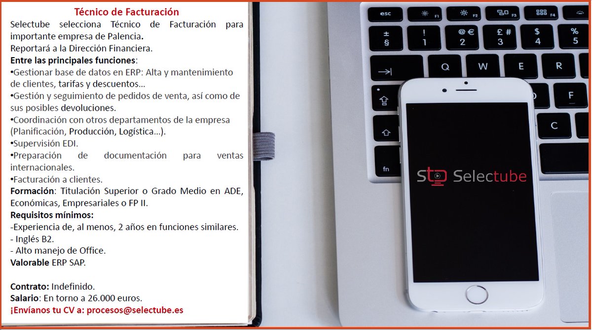 Selectube's tweet photo. @Selectube selecciona Técnico de Facturación para importante empresa de Palencia.
https://t.co/FKJkyoZSeY https://t.co/hNskdztuRC
