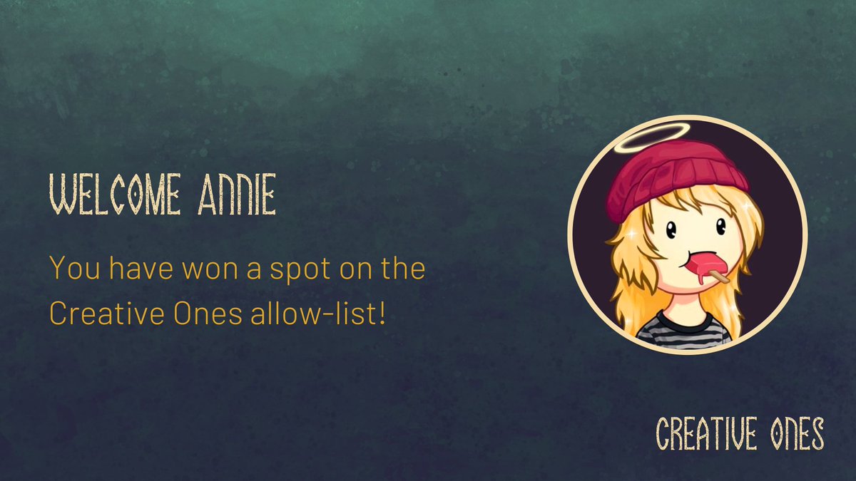 I made it on the whitelist of one of the very few projects I'm excited for:
<a href="/creativeonesnft/">Creative Ones</a> 

Super honored and can't wait for the mint 😃