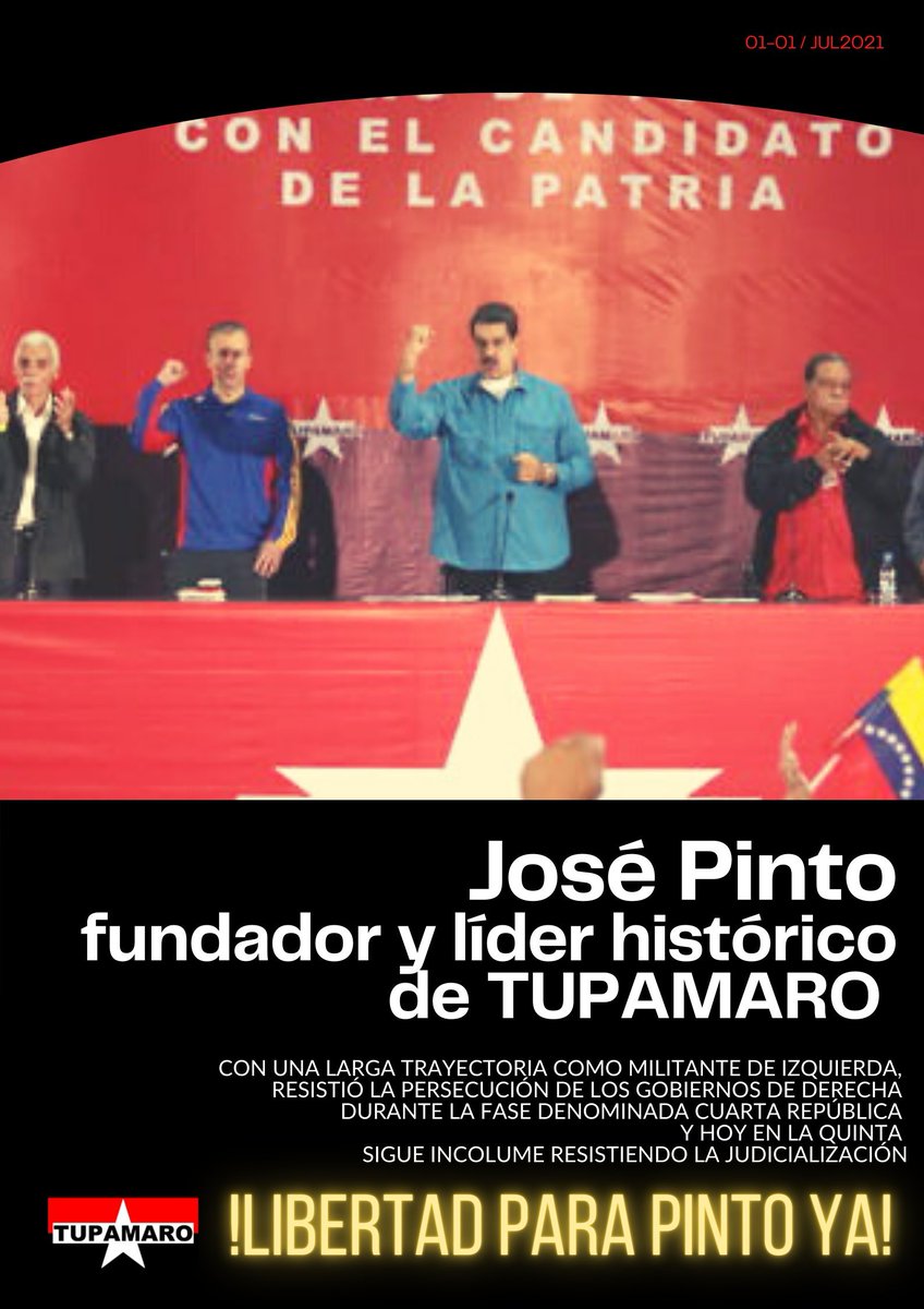 <a href="/JosePinto_MRT/">José Pinto</a> Saludos camarada <a href="/JosePinto_MRT/">José Pinto</a> mis respetos! Vida Y Salud comandante,Las mentiras tienen patas cortas, ya falta poco para q le otorguen su libertad plena. Quisieron borrar su historia en Vnzuela y en el MRT pero jamás lo podrán hacer! #TUPAMAROSinPintoEsSoloUnaFranquiciaDelPsuv!