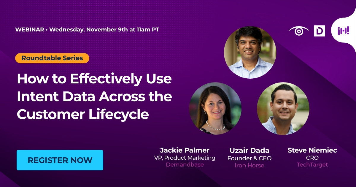 Be sure to tune in as @TechTarget CRO Steve Niemiec joins @ironhorseio's panel of experts Nov 9 at 11am PT to explore concrete strategies for leveraging #intentdata across the customer lifecycle. Register here: bit.ly/3DpoJZ8