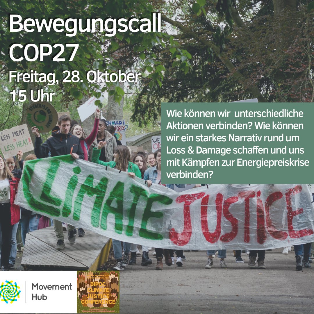 movement_hub's tweet photo. Die Klimakonferenz #COP27 steht vor der Tür. Es werden starke Repressionen für Aktivist*innen vor Ort, aber auch Raum für #LossAndDamage Forderungen erwartet.

Mit @BipocN schaffen wir einen Raum, um geplante Aktionen zusammen zu bringen. Kommt dazu! https://t.co/J9iwZysp4F https://t.co/YwMt6fhJai