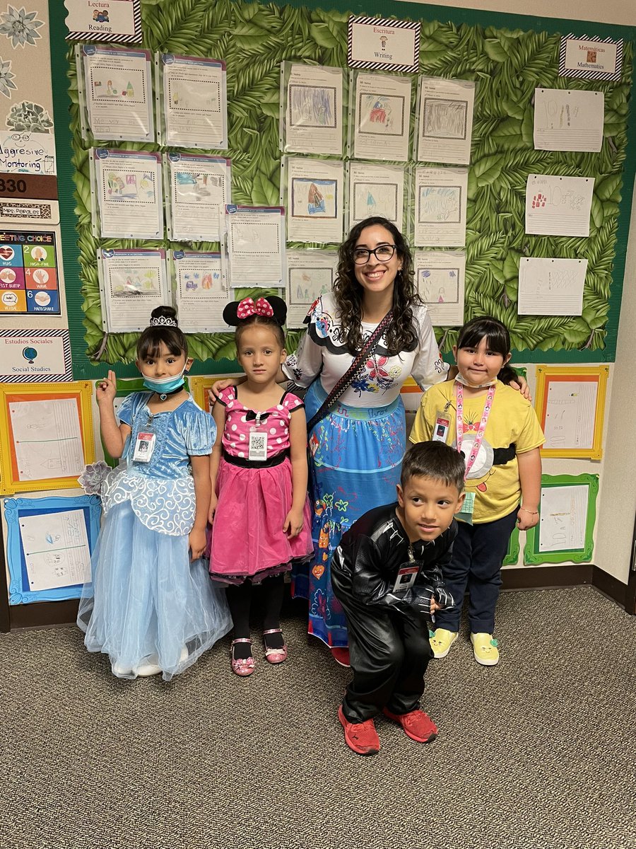 MsPerale's tweet photo. Kindergarten team is shinning with Encanto theme, for book character day! @AliefISD
 #SafariToSuccess   @KennedyCougs! @MrsVillatoro1 @MrsPChavez @MsKHernandez1 https://t.co/e2pnhZFHVa