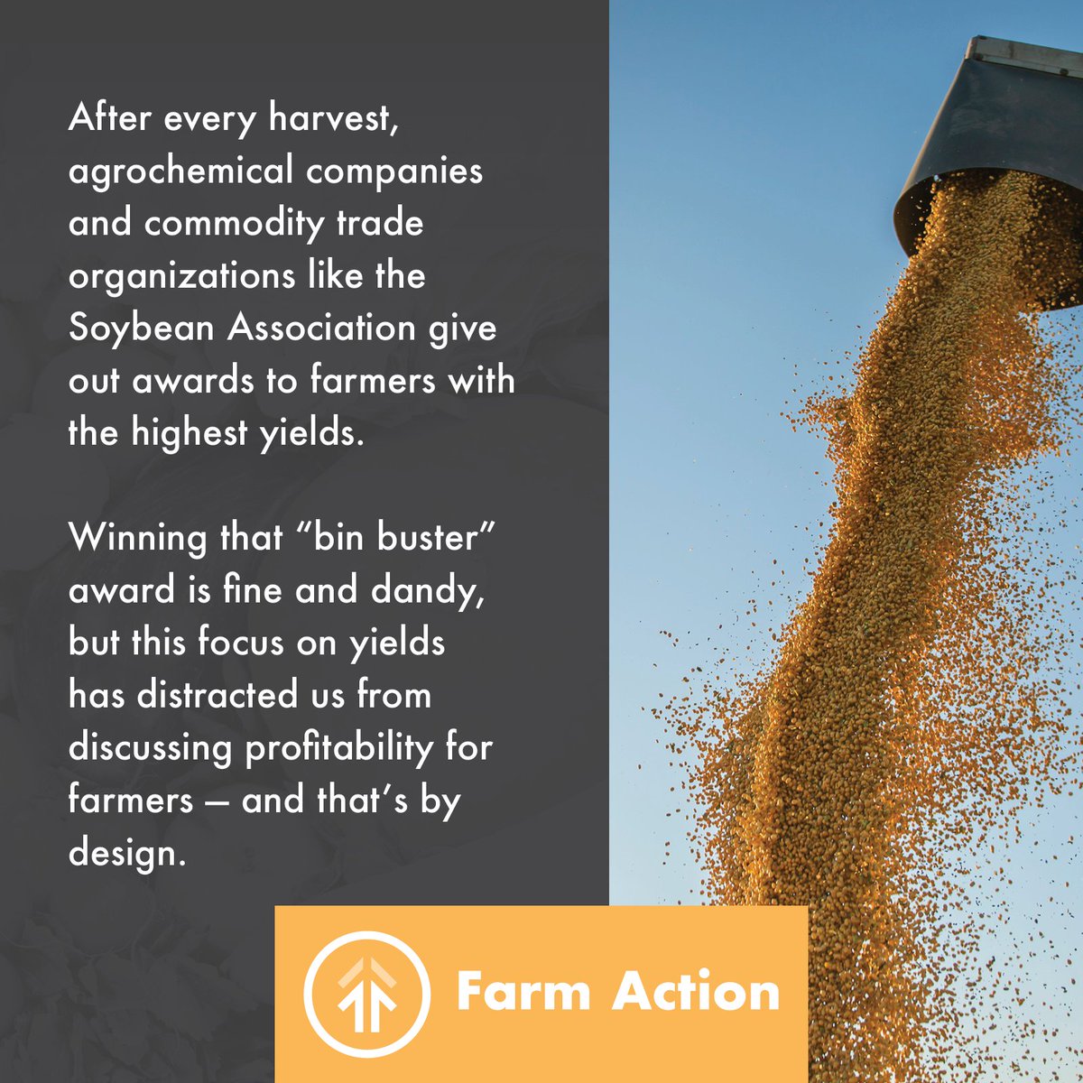 FarmActionUS's tweet photo. Itโs #BinBuster award season, but this focus on yields distracts us from talking about profitability for farmers - and thatโs by design. How about #BankBuster awards instead? Read more in our blog:https://t.co/yk8I5026Yb https://t.co/MAny9mY71U