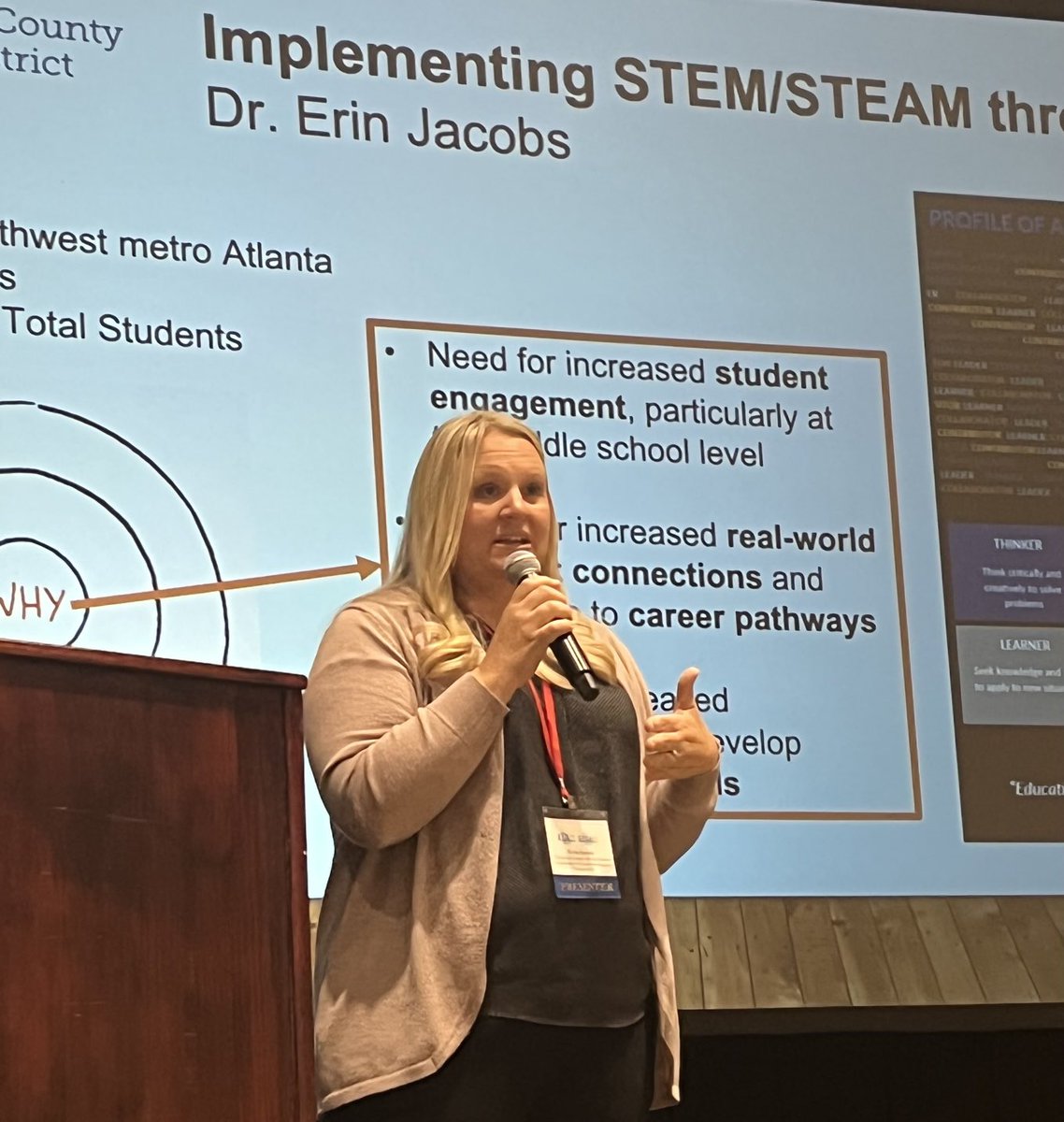 stemboss's tweet image. Dr. Erin Jacobs from Cherokee county GA schools presenting with me today at the GA DOE STEAM Forum about implementing Defined Learning PBLs to ⁦ engage students ⁦@DefinedLearning⁩