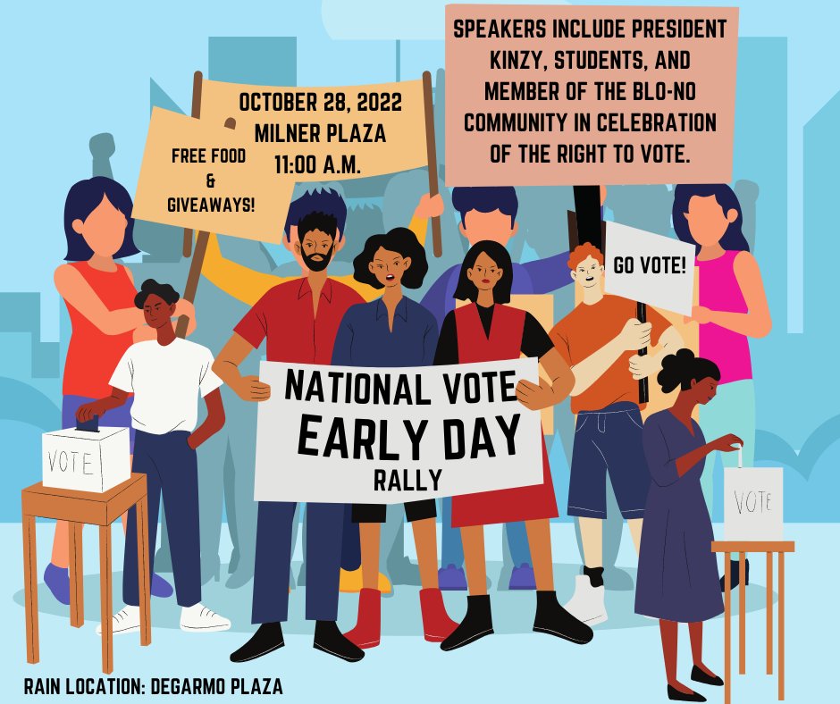 Early Vote Day is one of the four civic holidays that encourage and celebrate voting!
This high-energy event will encourage students to take advantage of early voting on campus and more broadly get vote ready. #RebirdsVote #VoteReady #BeAVoter #VoteEarlyDay #Election2022