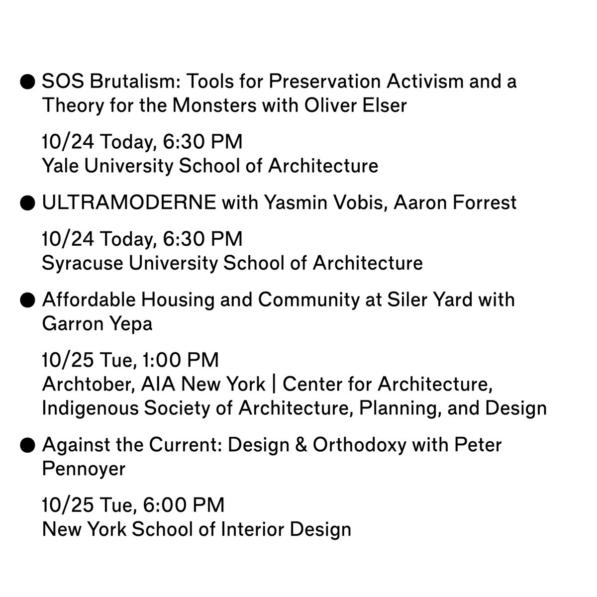 nyreviewofarch's tweet photo. Events this week!

@archtober is coming to a close, but our calendar is still filled to the brim. See the thread for all the highlights: https://t.co/LfH5IiXjmu