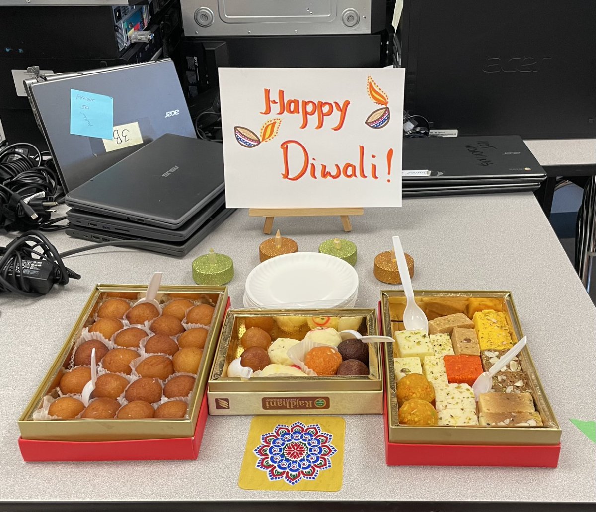 LorenvillePS's tweet photo. Celebrating Diwali on the PD day by dressing up and sharing some sweets with Colleagues.  Happy Diwali! https://t.co/Cq6Zd173JB