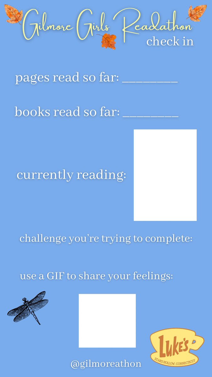 gilmoreathon's tweet photo. Here are some templates to use during the readathon! Don’t forget to tag/share with us! 🍁 https://t.co/WyVsRHhatj