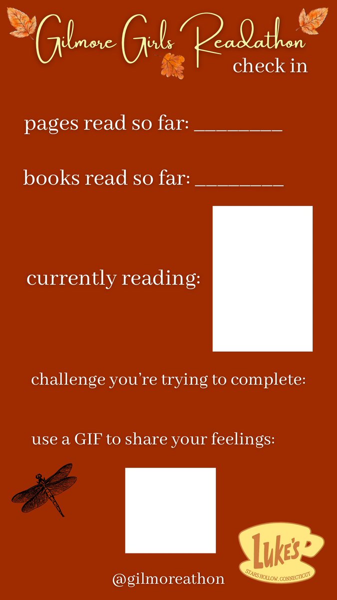 gilmoreathon's tweet photo. Here are some templates to use during the readathon! Don’t forget to tag/share with us! 🍁 https://t.co/WyVsRHhatj