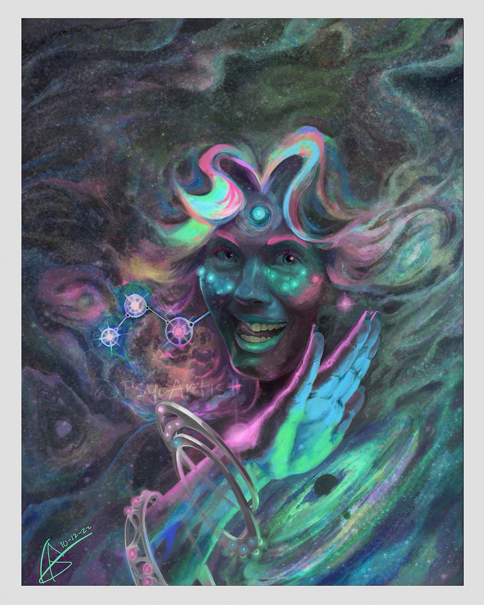 psycartist's tweet photo. I'm so happy to call this done! I've been taking a class online with Sam Weber (@sampaints) at the #smarterartschool and this is the product of the first few weeks.  I'm so proud of my beautiful space lady, and I hope you all enjoy her! 🥰

#art #space #painting #corelpainter https://t.co/jupRlbL2u9