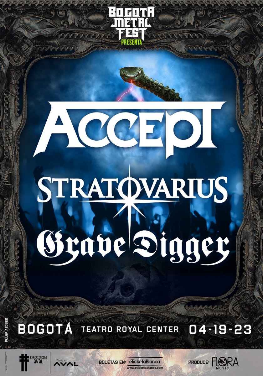 accepttheband's tweet photo. Colombia, are you ready for the Bogota Metal Fest in April? We'll play on 19. April 2023!
You can find tickets here: https://t.co/df5gX39wGh
#bogotametalfest #metalfest #acceptlive #metalband #metalshow #metalconcert https://t.co/oOaV0gLjnY