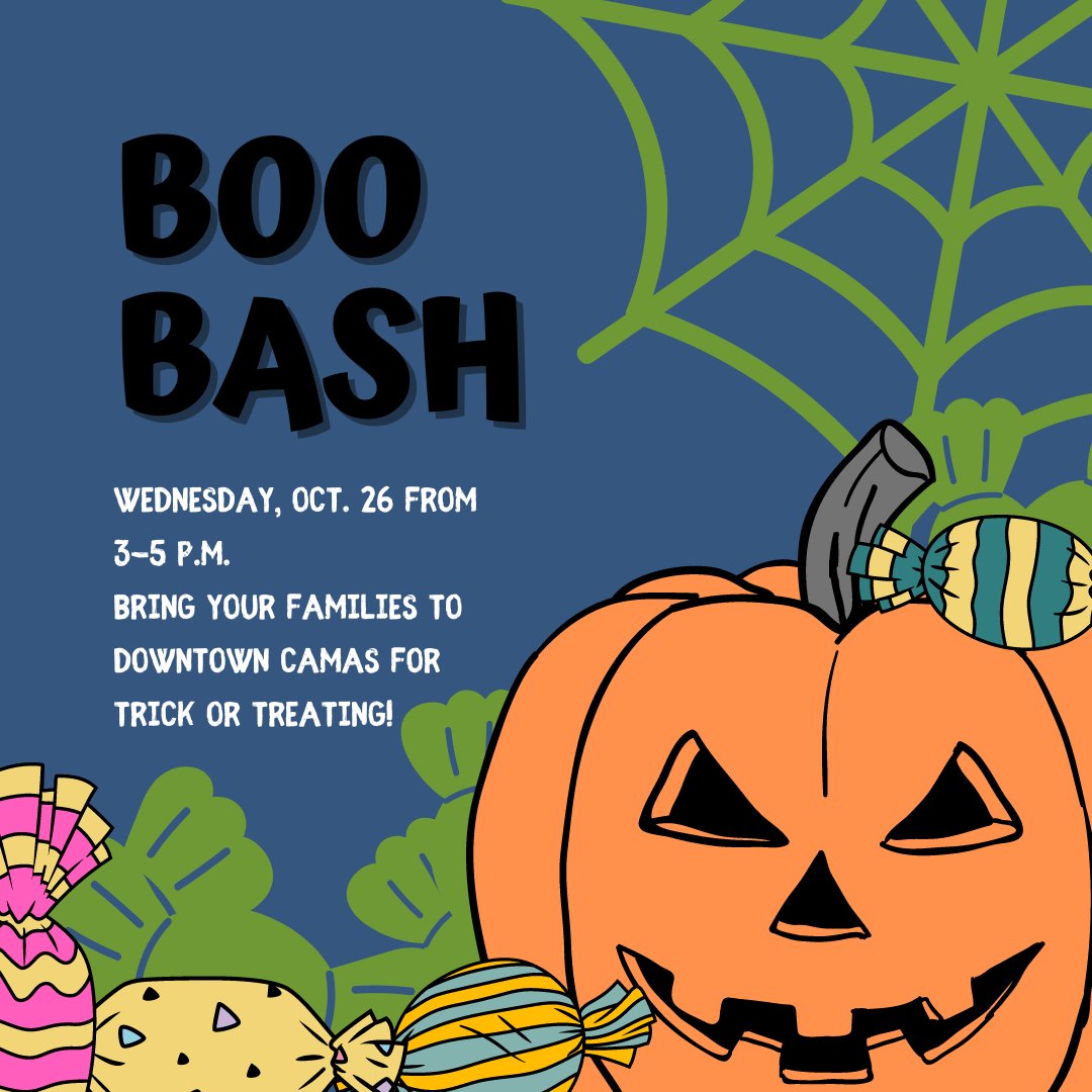 Happy Spooky season! Come dressed up in costume and bring your families to Downtown Camas for trick or treating on Oct. 26 from 3-5 p.m.! Local businesses will be giving out candy and prizes for the kids. For more info, cityofcamas.us/community/page…