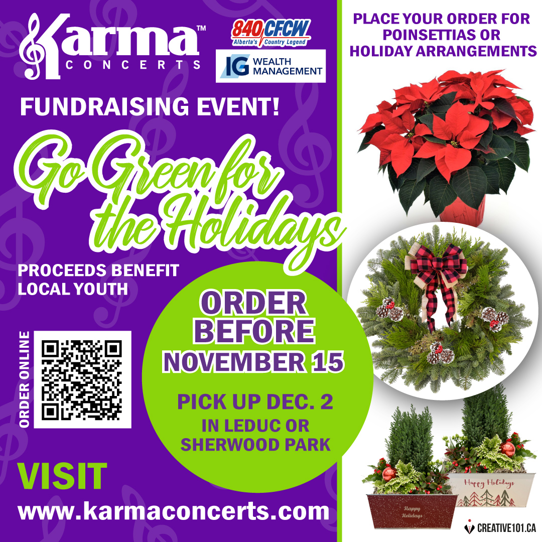 In case you missed it... our festive fundraiser is back! Don't miss out on adding that Christmas vibe to your spaces! Visit our website to place your order.  bit.ly/3f2NXCD

#KarmaConcerts #KarmaLeduc #bethekarma #thatskarmababy #fundraiserfun #christmasflorals