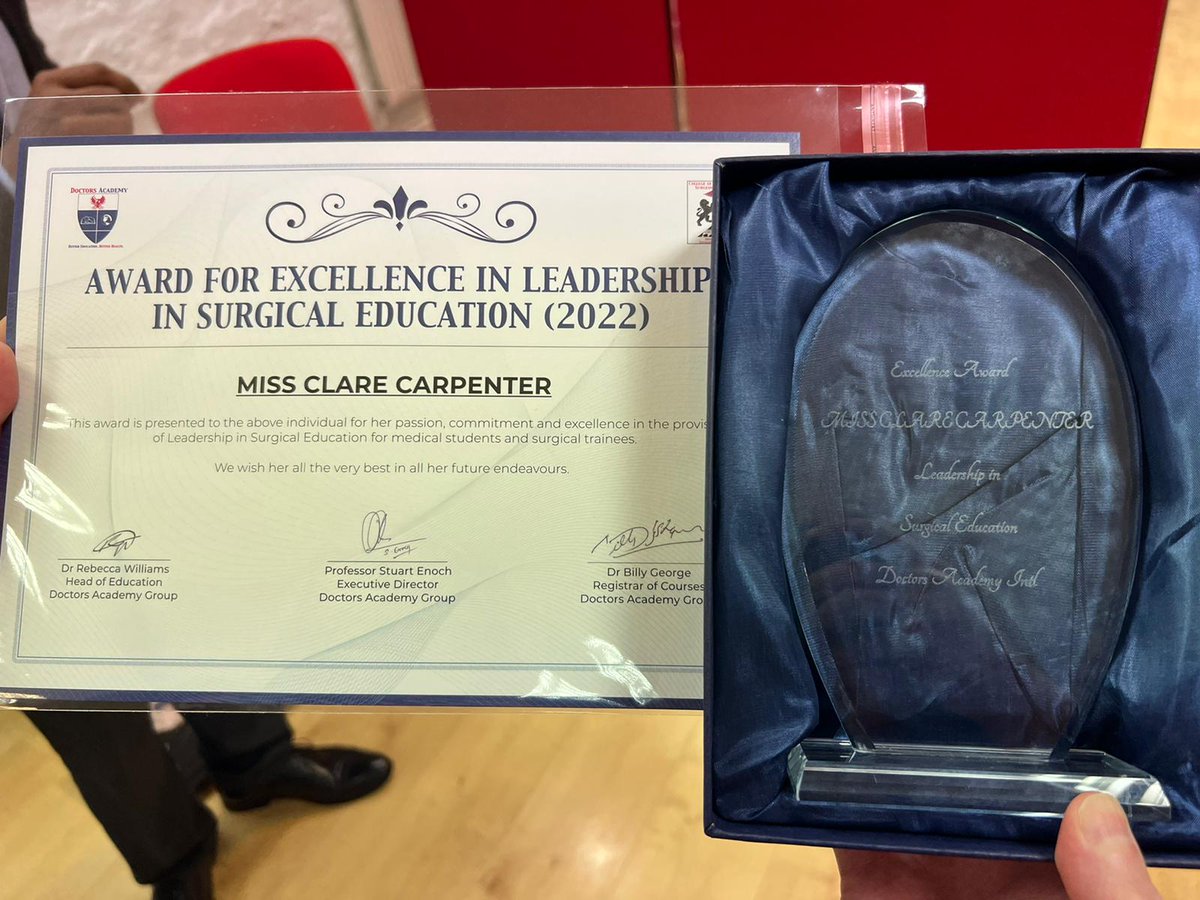 Delighted to inform that Ms Clare Carpenter, Con Paed Ortho Surgeon from UHW, Cardiff, won this leadership award for her longstanding commitment &amp; dedication in educating med students, FYs, CTs &amp; STs. She teaches, trains &amp; inspires the next generation of surgeons. A True Leader.