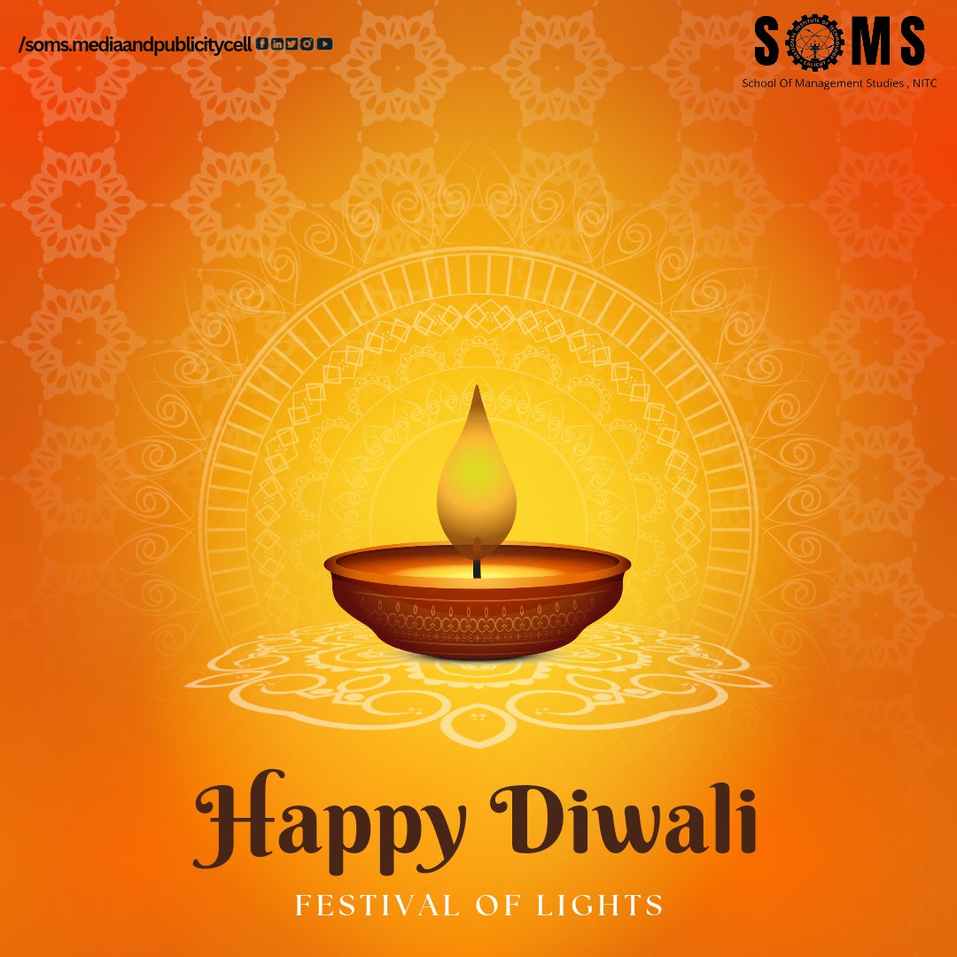 Somsnitcalicut's tweet photo. On the occasion of Diwali, SOMS family wishes you happiness and glory, prosperity and blessings. May you all have a fantastic Diwali!
#diwali #diwali2022 #festivals #nitcalicut #somsnit #nitmba #corporate #management #experience #schoolofmanagementstudies https://t.co/LkzvAzH2LI
