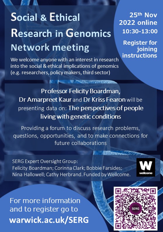 Registration now open for our first data workshop! Join us (online) 25th Nov for presentations from Felicity Boardman, Kriss Fearon and Amarpreet Kaur on 'perspectives of people living with genetic conditions'  #ethics #sociogenomics #genomics <a href="/Ethixbird/">Ethixbird</a>