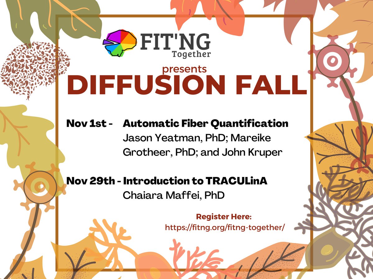 Diffusion Fall returns next week! We are excited to welcome @jdyeatman, <a href="/mareikegrotheer/">mgrotheer</a>, and John Kruper to lead a Practical on Automatic Fiber Quantification, a great tool for mapping white matter connectivity! 

Join us Nov 1, 12pm EST! us06web.zoom.us/meeting/regist…