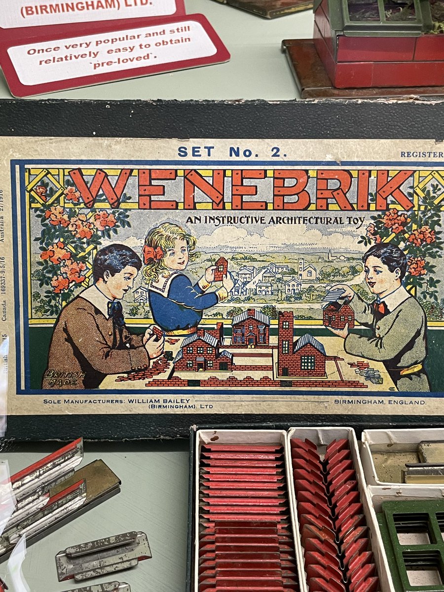 OlivaceousD's tweet photo. Life before Lego exhibition @WimborneModTown: look at all this toy brick packaging from 1915, 1920s, 1930s and 1950s showing boys and girls playing together and marketed at girls as much as boys @LetToysBeToys #Just4Asks 
Cc @ElizabethVSweet @jbpaoletti https://t.co/rmmGvzRMBZ