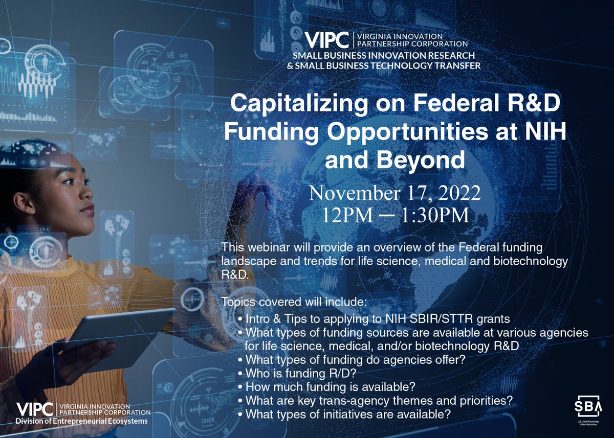 Join us on 11/17 for Capitalizing on Federal R&amp;D Funding Opportunities at NIH and Beyond. This webinar will provide an overview of the Federal funding landscape and trends for life science, medical and biotechnology R&amp;D.  
 --
Click Here to Register: bit.ly/3FayafH