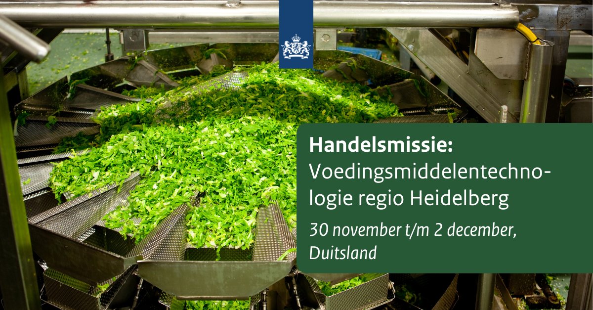 RVO Internationaal (@rvo_int_ond) on Twitter photo HANDELSMISSIE - Let op, je hebt tot uiterlijk 28 oktober om je aan te melden voor de handelsmissie naar Heidelberg, Duitsland. Wil jij weten waar kansen liggen in de Duitse voedselverwerkende industrie? Ga dan mee.
👉 bit.ly/3MYLs0G
<a href="/IA_Germany/">IA Netwerk Duitsland</a> @Oostnlnl @AgriBerlijn HANDELSMISSIE - Let op, je hebt tot uiterlijk 28 oktober om je aan te melden voor de handelsmissie naar Heidelberg, Duitsland. Wil jij weten waar kansen liggen in de Duitse voedselverwerkende industrie? Ga dan mee.
👉 bit.ly/3MYLs0G
<a href="/IA_Germany/">IA Netwerk Duitsland</a> @Oostnlnl @AgriBerlijn