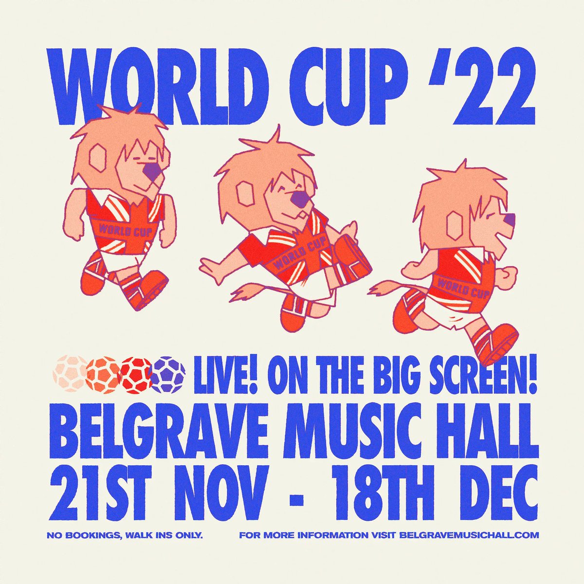 We're excited to announce we'll be showing all World Cup 22' matches live in the canteen and on the big screen in the Music Hall! 🦁 🦁 🦁 Walk-ins only, no bookings!
