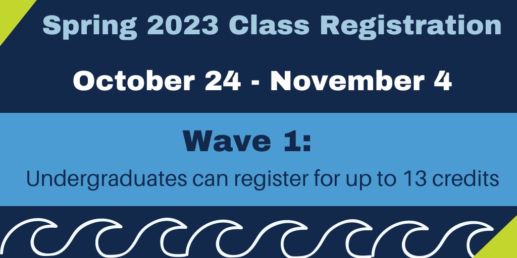 What classes do you have in mind for Spring 2023? Remember, you can register for up to 13 credits during Wave 1 and up to 17 credit hours during Wave 2. Wave 1 is from October 24 through November 4. Check your enrollment day and time in ConnectCarolina.