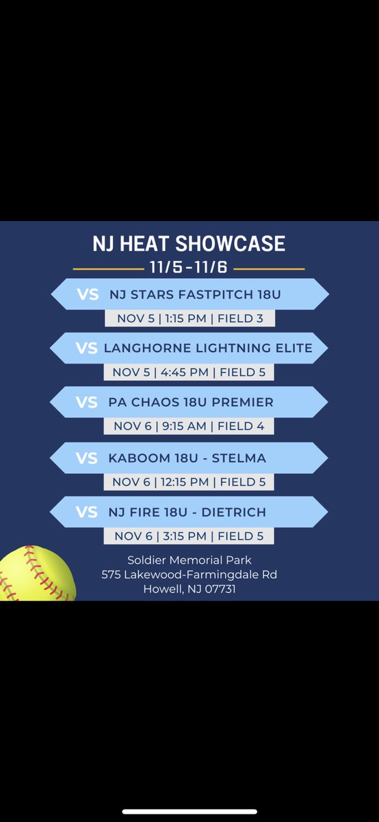 rnolan2023's tweet photo. NJ heat showcase schedule for this weekend! @blueangels_fast @BlueJaysSB @EasternEaglesSB https://t.co/q0pHNYW9DE