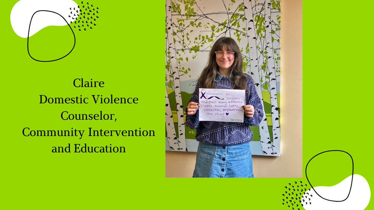 This #DVAM Claire, RESPOND's DV Counselor for Community Intervention and Education, says: '#IWearPurpleFor all survivors and their many different paths to safety, connection, empowerment, and relief.'