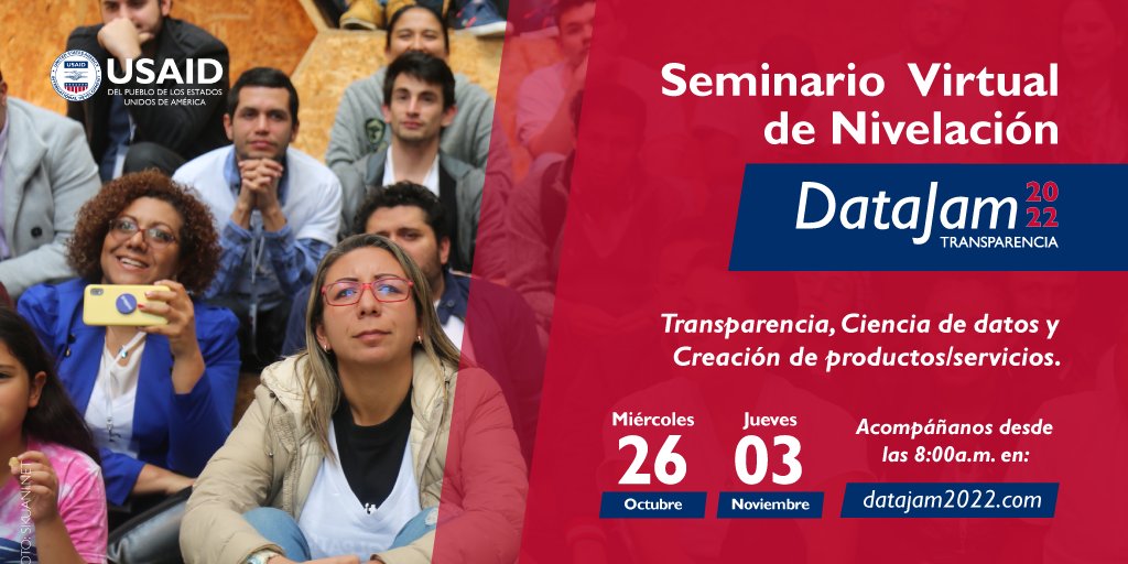 sikuaninet's tweet photo. Twitter:
El 26/10 y 3/11 @USAID_Colombia ofrecerá un seminario virtual gratuito -en el marco del #DataJam- en el que podrás aprender de expertos en: Ciencia de Datos, Transparencia y Creación de productos y servicios.🔴🔴Link de registro: https://t.co/rLptkPZFXC https://t.co/Xlj1sYgSrL