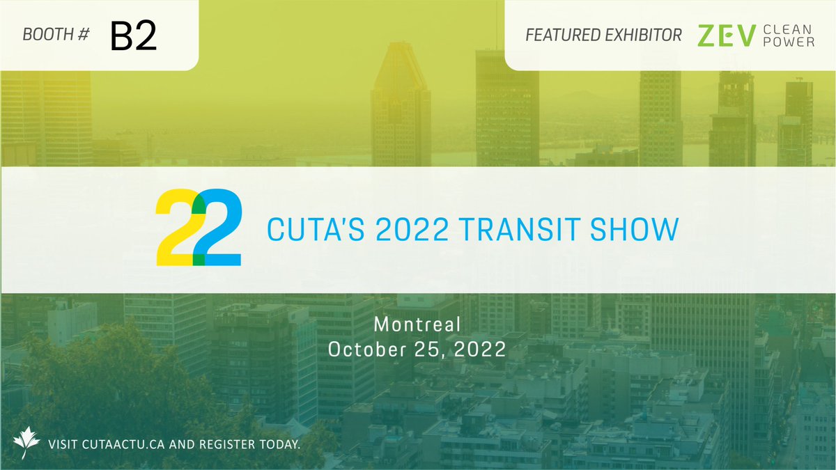 ZEVCleanPower's tweet photo. We are proud to announce that @mtb_transit and ZEV Clean Power will be exhibitors at this year's Annual Conference and Transit Show 2022, hosted by @canadiantransit!

Find us at Booth B2 on Oct 25 at the Palais des Congrès in Montreal📍

Learn more here: https://t.co/cmjiVLTu2D https://t.co/UnTvlZGtTM