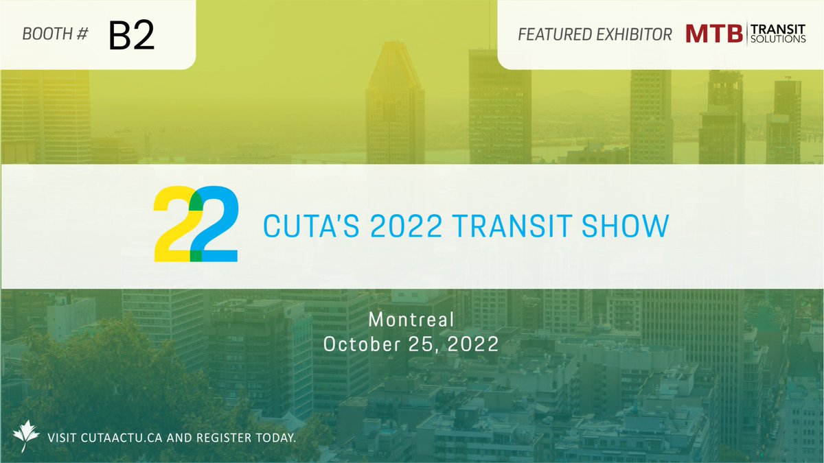 We are proud to announce that MTB and <a href="/ZEVCleanPower/">ZEV Clean Power</a> will be exhibitors at this year's Annual Conference and Transit Show 2022, hosted by <a href="/canadiantransit/">CUTA-ACTU</a>!

Find us at Booth B2 on Oct 25 at the Palais des Congrès in Montreal📍

Learn more here: cutaactu.ca/conference2022/