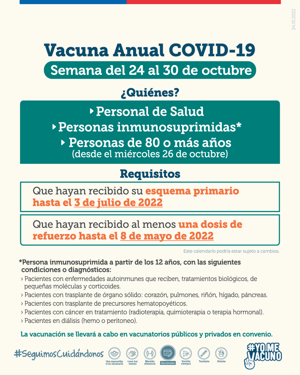 ximenaguilera's tweet photo. Porque #SeguimosCuidándonos, desde el miércoles 26 de octubre se incorporan al proceso de inoculación con vacuna bivalente #COVID_19 todas las personas de 80 años y más, sumándose al personal de salud y personas inmunosuprimidas ⬇️ https://t.co/kALWTt9eN1