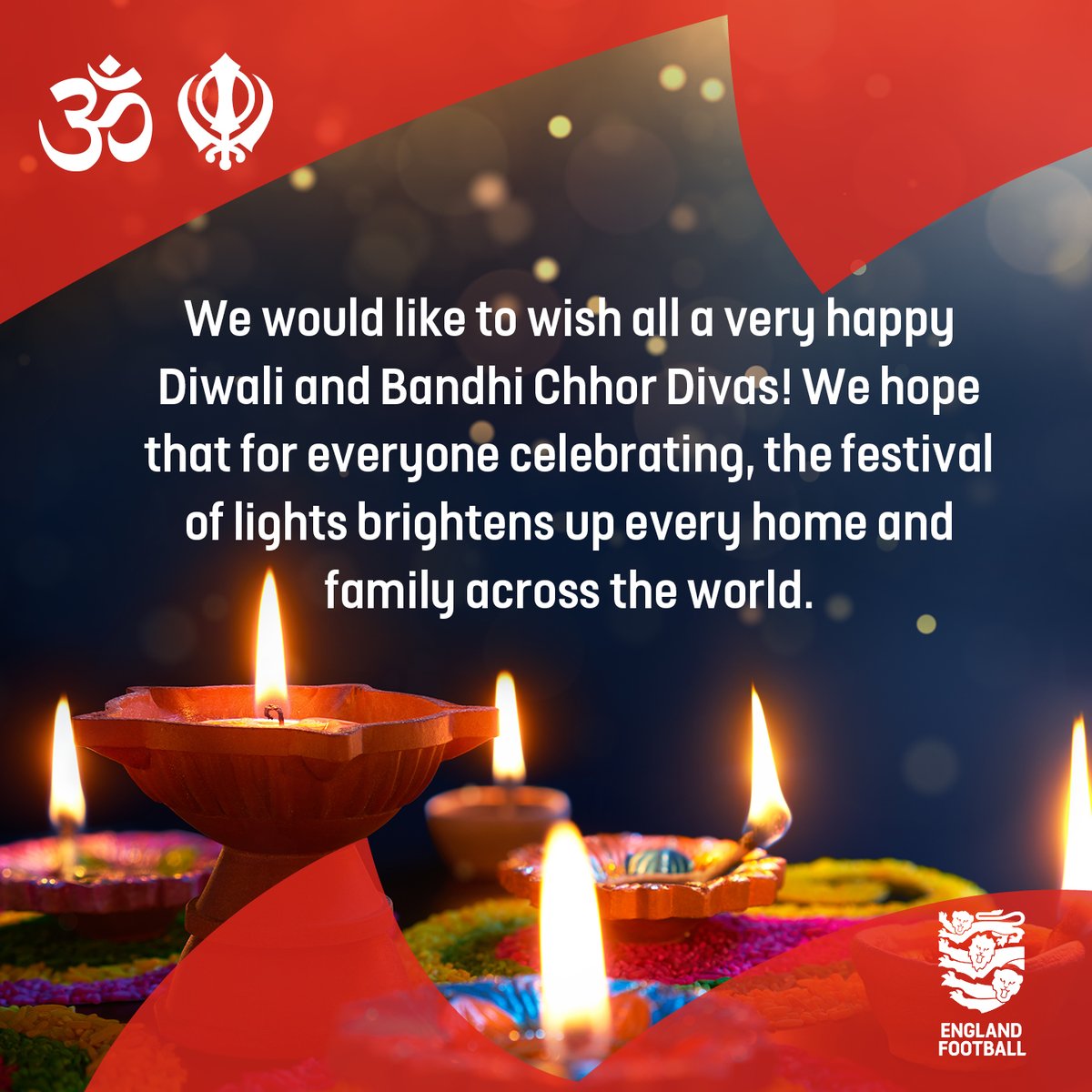 EnglandFootball's tweet photo. To all our fans celebrating, we wish you a Diwali that brings happiness, prosperity and joy to you and all your family. https://t.co/bBPnHWJg0B