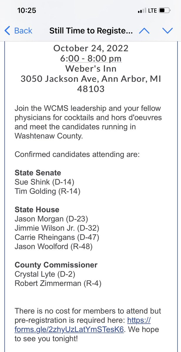 MuskegonMedSoc's tweet photo. @WashtenawCMS Candidate 
Meet &amp; Greet Tonight 
Pre registration required.
#MICountySoc https://t.co/dgAZ10fKOt