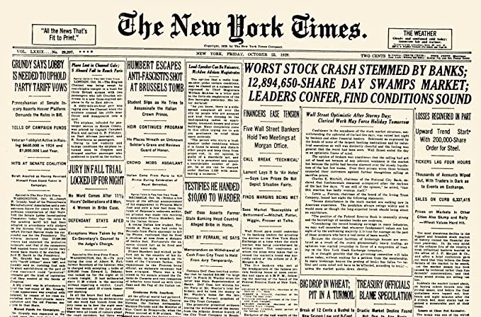 Yogui_Bear's tweet photo. Hace 93 años (24/10/1929) #TalDíaComoHoy era jueves. Concretamente el que pasaría a la historia como ‘Jueves negro’.
Comienza el colapso de Wall Street, el pánico se apodera de los inversores y millones de órdenes de venta no encuentran comprador
#JuevesNegro #Crack29 #WallStreet https://t.co/khnLiD6UYF