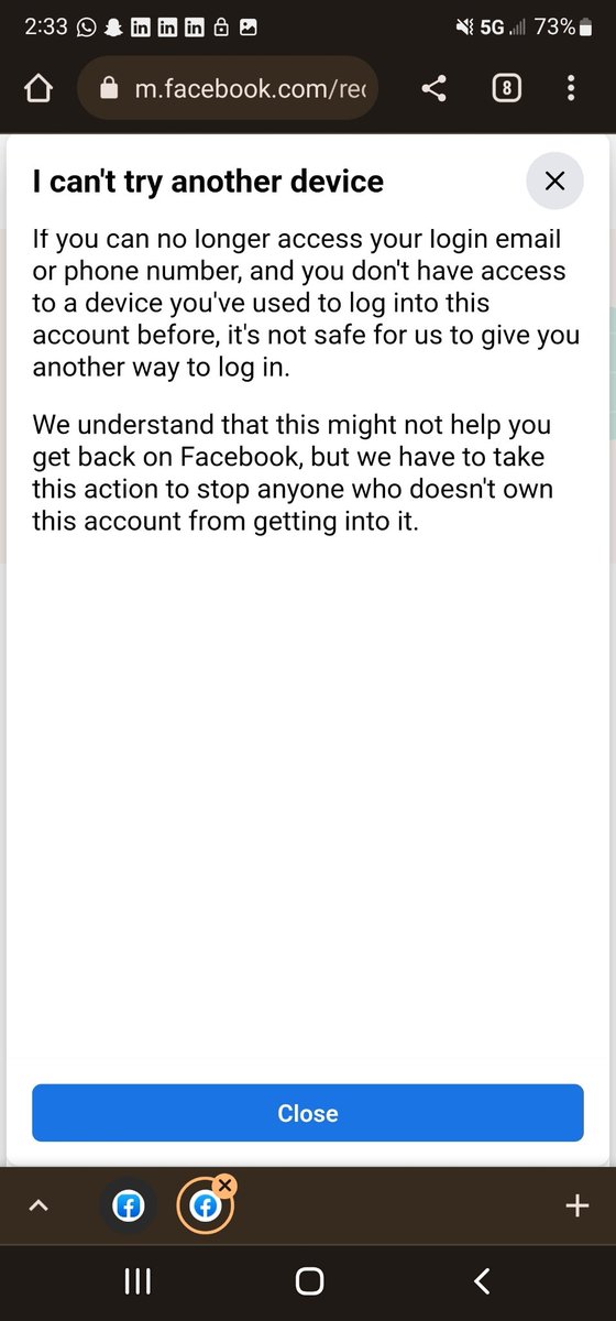 Robin_Varghese1's tweet photo. My Facebook got hacked and the person changed my email address, phone number, and Facebook does not even recognize my phone as a device. The user is posting into my group pages. How am I supposed to get my account back?  @facebook @messenger @facebookapp @fbsecurity @Meta https://t.co/fP6qcyXcg5