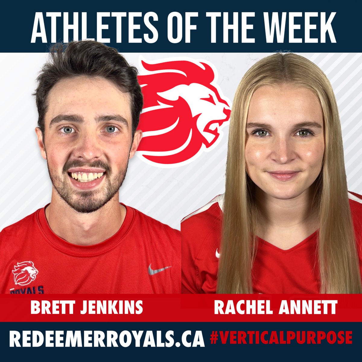RedeemerRoyals's tweet photo. The @RedeemerRoyals male and female Athletes of the Week for the week ending October 23 are men’s volleyball player Brett Jenkins and women’s volleyball player Rachel Annett. @redeemer_u #verticalpurpose #ruroyalfamily https://t.co/mULl9npRhn