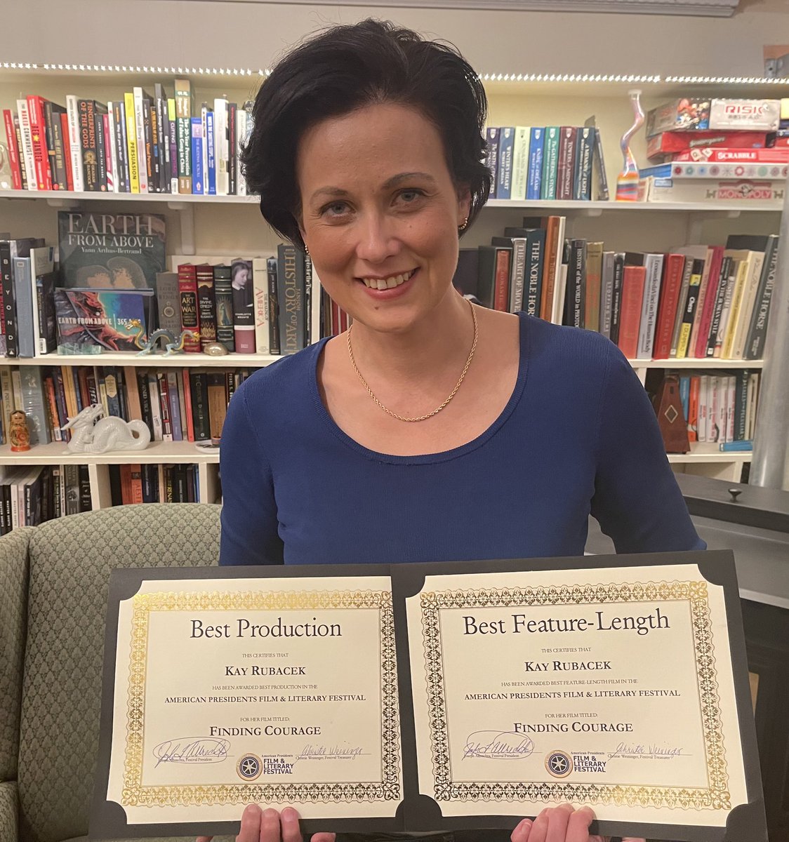 KRubacek's tweet photo. Such an honor to receive the two top awards at the American Presidents Film & Literary Festival for my movie “Finding Courage” made with SWOOP FILMS and so many other amazing people who made telling this powerful story possible.
#kayrubacek
#findingcourage
#swoopfilms https://t.co/6PS44glcfA
